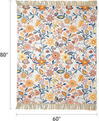 100% Cotton Boho Throw Blanket for Home Decor – Classic Farmhouse Quilt Bedding, Muslin Blankets for Adults, Vintage Woven Decorative Blanket for Couch, Bed Layering Use, Botanic Floral, 60"x80"