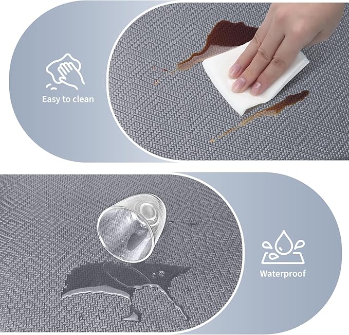 Mattitude Kitchen Mat 2PCS Kitchen Rugs Cushioned Anti-Fatigue Rug Waterproof Standing Desk Mat Kitchen Mats for Floor Kitchen Rug Set for Kitchen, Sink, Office 17.3"×30"+17.3"×59" Light Grey