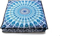 INDIAN CRAFT CASTLE 24" Green Peacock Mandala Barmeri Large Floor Pillow Cover Cushion Meditation Seating Ottoman Throw Cover Hippie Decorative Zipped Bohemian Pouf Ottoman Pom Pom Cases 24" Square