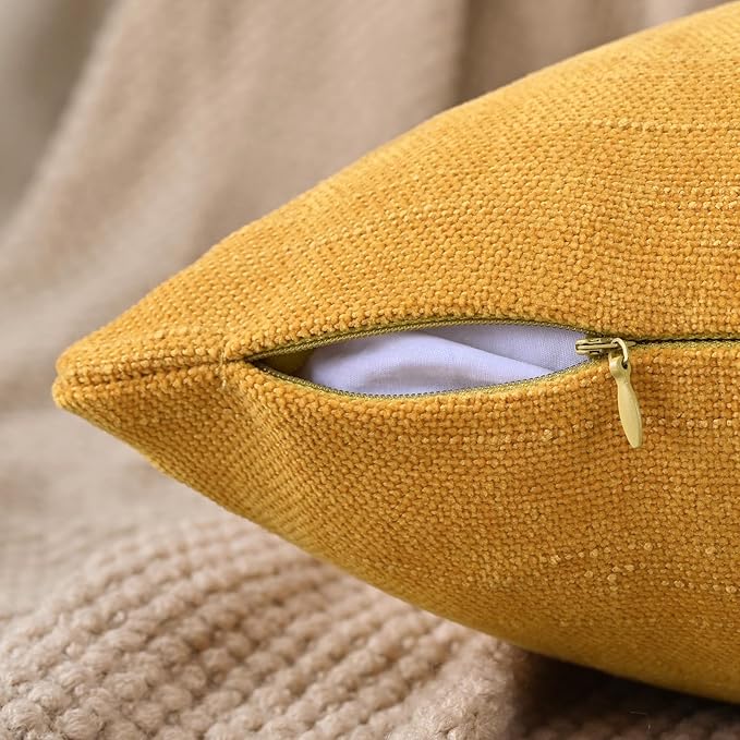 Set of 4 Soft Textured Decorative Throw Pillow Covers 18x18 Inch Cozy Farmhouse Cushion Cover Square Accent Pillow Cases for Bed Couch Sofa Living Room, Mustard Yellow