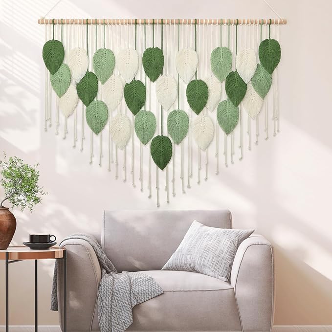 Weldomcor Large Macrame Wall Hanging, Boho Leaves Macrame Tapestry Wall Decor Handmade Woven Hanging Decor Chic Bohemian Wall Art Home Decoration for Bedroom Living Room Nursery Office 51.5"W x 33.5"L