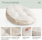 HIGOGOGO Floor Pillow Cushion for Adults, Meditation Cushion Pillow, Large Round Floor Sitting, Tufted Corduroy Cover, for Tatami Living Room or Yoga, 22x22 Inch, 2Pack, Beige