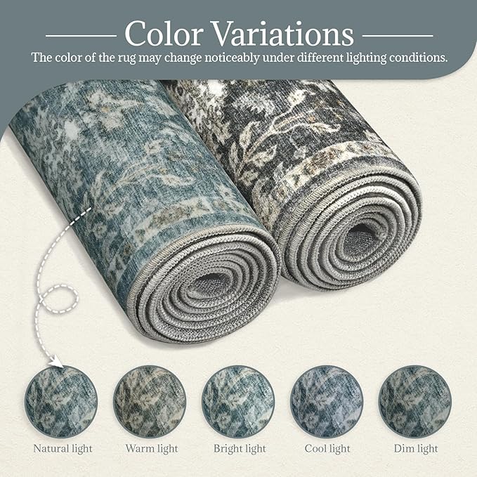 Washable Rugs for Living Room: 9x12 Area Rugs for Bedroom Ultral Soft Non-Slip Stain Resistant Vintage Boho Large Carpet for High-Traffic Dining Room - Farmhouse Decor