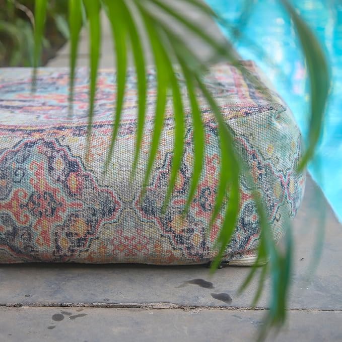 Mandala Life ART Bohemian Outdoor Floor Cushion Cover - Unstaffed 24x8 inches - Vintage Square Pouf Otttoman - Pillow Case for Garden Party, Pool, Balcony, Patio
