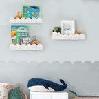 AELS Scalloped Nursery Bookshelf, Set of 3, Picture Ledge Shelf for Wall Decor, Woven Natural Fibre Floating Shelves for Books, Toys, Photo Frames, Nursery, Boho Modern Farmhouse Book Shelf, White