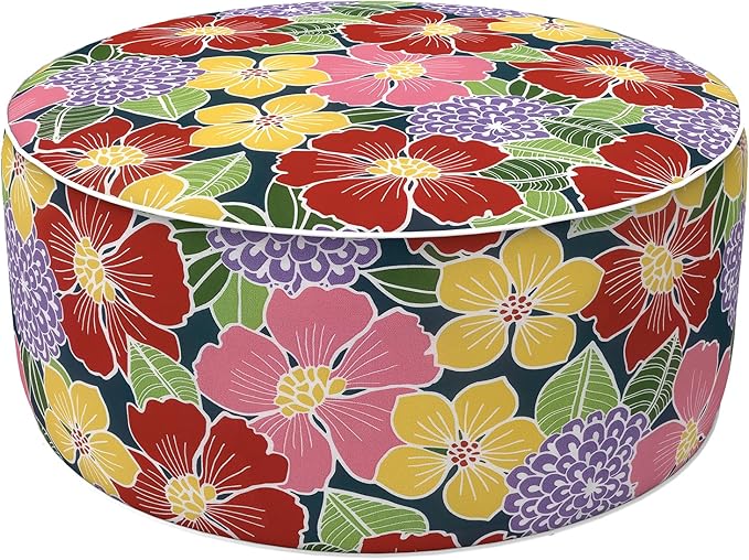 LVTXIII Inflatable Stool Ottoman Footrest with Handle, Decorative Fade-Resistant Foot Stool, Indoor or Outdoor Pouf for Home Garden and Camping Use, D21 x W 21 x H9, Flower Bloom