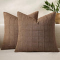 Woaboy Linen Check Throw Pillow Covers Set of 2 - Dark Brown Farmhouse Modern Boho Vintage Decorative Cushion Covers for Sofa Couch Bedroom Living Room Decor 20x20 Inch