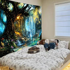 Apdidl Forest Nature Tapestry for Bedroom, Tree of Life Fantasy Backdrop Wall Mural Tapestries, Fairy Tales Magical Waterfall Landscape Large Tree Butterfly Wall Hanging for Living Room Decor 51"X60"