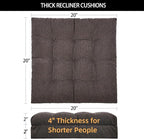 HAVARGO Recliner Cushions for Elderly, 20x20x4 Inch Thick Chair Cushion for Shorter Users Patent Design Soft Tufted Dual Layer Booster Seat Cushions for Seniors Recliner Risers Taupe 1P