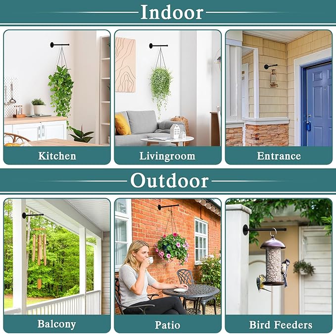 2 Set Plant Wall Hanger Rod(12.2'') with Hanging Chain, Heavy Duty Metal Rod Hanging Holder 30lbs Weight Capacity for Indoor/Outdoor Plants, Mounted Plant Shelves for Wall Window(Pot Not Included)
