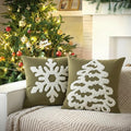 Breling Set of 2 Olive Green Velvet Embroidery Christmas Pillow Covers18x18 Winter Snowflake Pillow Covers Decorative Soft Tufted Luxury Christmas Tree Cushion Cover for Couch Sofa Bed Holiday Decor