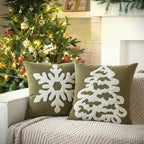 Breling Set of 2 Olive Green Velvet Embroidery Christmas Pillow Covers18x18 Winter Snowflake Pillow Covers Decorative Soft Tufted Luxury Christmas Tree Cushion Cover for Couch Sofa Bed Holiday Decor