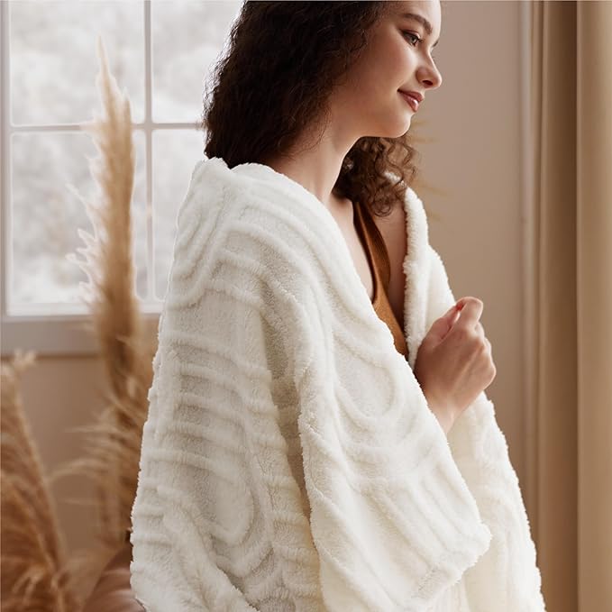 Bedsure GentleSoft Twin Blanket for Bed - Cozy Soft Blankets for Women, Cute Small Fleece Throws for Girls, Gift for Women Her Him, Off White, 60x80 Inches