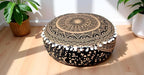 INDIAN CRAFT CASTLE ICC Black Gold Mandala Mandala Barmeri Large Floor Pillow Cover Cushion Meditation Seating Ottoman Throw Cover Hippie Decorative Zipped Bohemian Pouf Ottoman Cases 16" Round