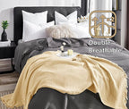 KyraHome 100% Organic Cotton Throw Blanket, 90"x90" Queen Muslin Blankets for Adults, Couch, Pre-Washed Breathable Lightweight Blanket, Coverlet, All Season (Shortbread/Creamy)