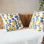 Embroidered Throw Pillow Cover, Linen Decorative Flowers Pillow Covers with Zipper for Couch Sofa Bed Living Bedroom, Pack of 2 Square Floral Pillowcase Covers with Patterned 18x18 Inch