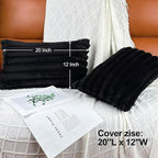 20" x 12" Black Throw Pillow Covers Pack of 2, Soft Fluffy Faux Fur Decorative Pillows for Couch, Bed Cover with Velvet Back for Living Room, Home Décor for Sofa (50cm x 30cm, No Inserts Included)