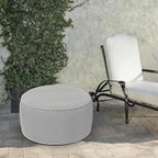 LVTXIII Indoor/Outdoor Extra Large Inflatable Ottoman Pouf D31 x H14 Inch, Round Footstool with Handle, Weather-Resistant Portable Furniture for Patio, Camping, Beach, Strip Grey