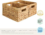StorageWorks Wicker Basket, Baskets for Organizing, Storage Basket with Built-in Handles, Water Hyacinth Shelves (Medium 2-Pack, Natural Hyacinth)