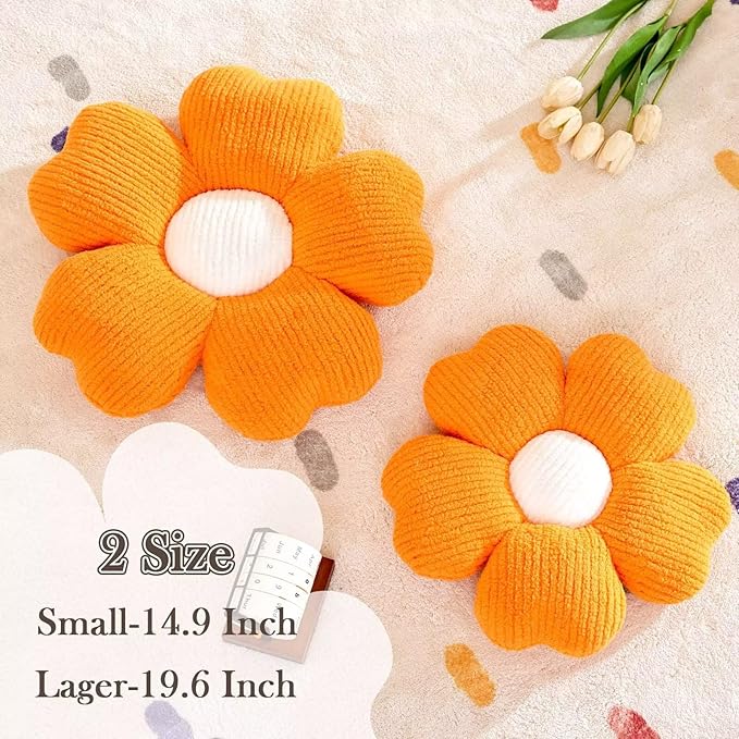 Flower Throw Pillow, Cute Flower Shaped Pillow Decorative Throw Pillow for Bed Couch, Soft Daisy Pillows Floor Seating Cushion Cushions (14.9 Inch Orange)