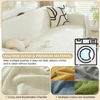 ROOMLIFE Beige Boho Couch Cover Sofa Covers with Tassel Farmhouse Sofa Slipcover Simple Couch Protector for Dogs Chenille Sectional Couch Covers L Shaped Couch Cushion Covers, 71"x 118"