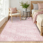 4x6 Rug for Living Room Bedroom, Pink Washable Throw Rugs, Vintage Retro Boho Area Rugs, Non Slip & Low Pile Accent Carpet for Indoor Nursery Room, Dining Room, Kids Girls Room