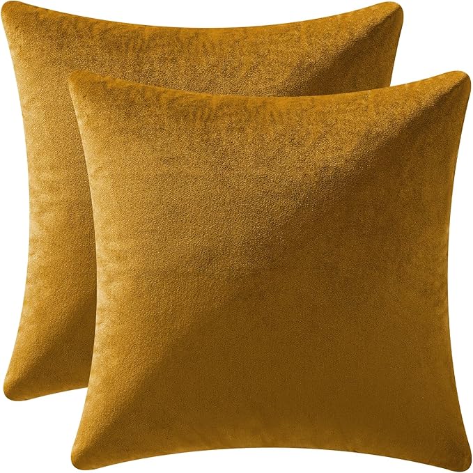 MIULEE 24x24 Inch Euro Sham Velvet Pillow Covers, Set of 2 Large Square Spring Decorative Pillows -Mustard Yellow Super Soft for King Bed, Sofa, Couch, Accent Chairs with Hidden Zipper