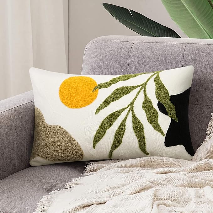 JASEN Boho Lumbar Decorative Pillow Cover, Abstract Geo Throw Pillow Cover Retro Mid Century Cushion Case Pillowcase for Couch Sofa Bedroom (12×20inch,Only 1 Cover)
