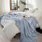 FOSSA Muslin Blanket with Fringe - 4-Layer 100% Cotton Gauze Super Soft & Breathable Throw -Lightweight Decorative Cooling Blanket for Bed, Sofa, Office (Cornflower Blue, King (104" × 90"))