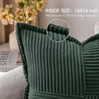MIULEE Decorative Throw Pillow Covers for Couch Bed Livingroom 16x16 Inch Set of 2 Dark Green Boho Accent Throw Pllows Broadside Striped Patchwork Soft Corduroy Pillowcases