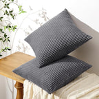 Softalker Throw Pillow Covers 12x20 Inch, Set of 2, Soft Corduroy Boho Stripe Decorative Pillow Cover, Couch Fluffy Pillow Cover for Farmhouse Home Decor Bed Living Room, Dark Grey