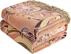 King Boho Throw Blanket 91" x 98", 100% Organic Cotton Breathable Skin-Friendly Ultra Soft Bed Quilt Throw - Floral Rustic Decor Luxury Reversible Blanket for Sofa Couch Chair and Gift