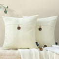 Phantoscope Pack of 2 Farmhouse Throw Pillow Covers Premium Coconut Button Vintage Linen Solid Decorative Pillow Cover for Couch Bed and Chair Off White 18 x 18 inches 45 x 45 cm