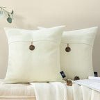 Phantoscope Pack of 2 Farmhouse Throw Pillow Covers Premium Coconut Button Vintage Linen Solid Decorative Pillow Cover for Couch Bed and Chair Off White 18 x 18 inches 45 x 45 cm