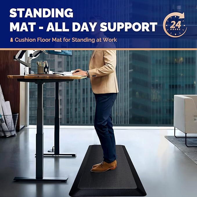 FEATOL Anti Fatigue Mat for Standing, 9/10 Extra Thick Ergonomic Standing Desk Mat, Comfort & Durable Memory Foam Standing Mat at Home,Office All Day (17" x 24", Black, 2PC)