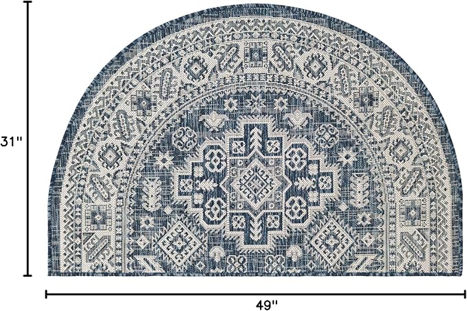 Rugs.com Outdoor Aztec Collection Rug – 2x4 Hearth Blue Flatweave-Pile Rug Perfect for Living Rooms, Large Dining Rooms, Open Floorplans