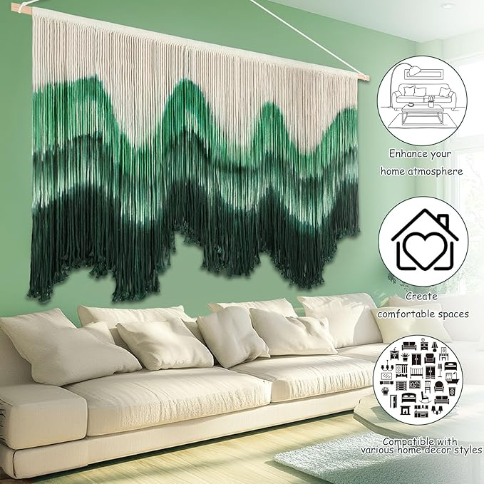 Tiamon Boho Wall Decor - 59''W x 35.4'' L Macrame Wall Hanging Dip-Dye Large Tapestry Art for Home Bathroom Farmhouse Bedroom Living Room Office Natural Modern Rustic Decoration