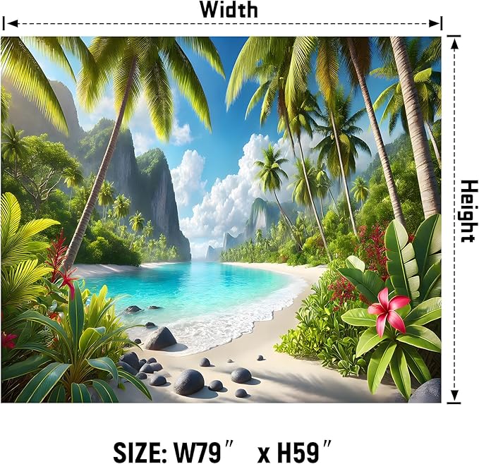 AOHMPT Ocean Sunset Tapestry, Beach Evening Sunset Tapestry, Natural Beach Palm Tree Landscape Poster, Seaside Landscape Wall Hanging for Bedroom, Dorm Room and Living Room Wall Decor 79" L x 59" W