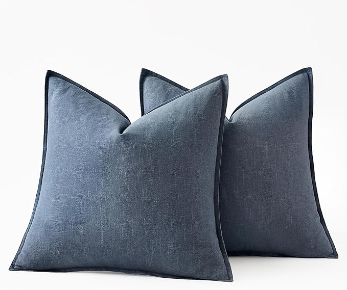 MIULEE Decorative Linen Euro Sham Pillow Covers 22x22 Inch Blue Ashes Boho Farmhouse Neutral Couch Throw Pillows for Bed Pack of 2 Accent Modern Pillowcase Sofa Livingroom Home Decor