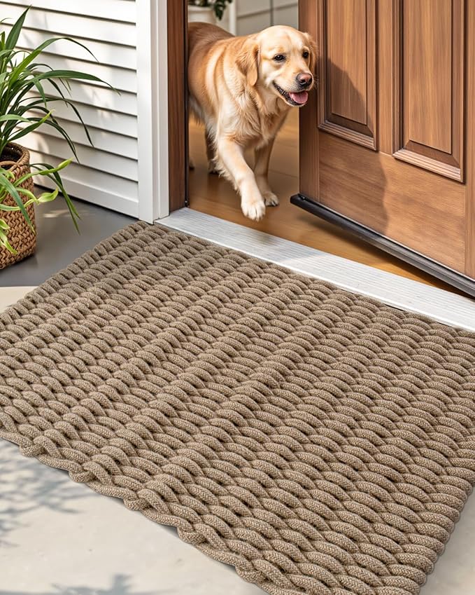 DEXI Jute Door Mat for Front Entryway, 31x47 Braided Woven Doormat Outside Entrance, Dirt Trapper Natural Fiber Entry Mats for Patio, Brown
