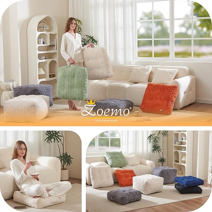 Floor Pillow Cushion for Adults, Meditation Cushion Pillow, Large Square Floor Sitting, for Tatami Living Room or Yoga, 22x22 Inch
