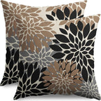 Black Light Brown Pillow Covers 22X22 Inch Set of 2, Spring Summer Floral Dahlia Flower Cream Decorative Throw Pillow Covers Outdoor Modern Farmhouse Cushion Case for Home Couch Sofa Bed Decor