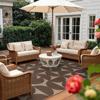 Lahome Modern Geometric Easy Jute Outdoor Rugs for Patio 5x7, Brown Washable Carpet for Living Room, Neutral Semi-Circle Thin Rug for Bedroom Office Entrance Porch Non Slip