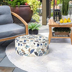 Indoor/Outdoor Inflatable Ottoman D21 x H9 inch, Round Footstool Inflatable Foot Rest Ottoman with Handle, Portable Ottomans Pouf for Patio, Garden, Camping, Home, Breeze Leaves Beige