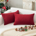 Kevin Textile Valentines 12x20 Inch Pillow Cover 1 Pack Boho Decorative Soft Striped Corduroy Lumbar Farmhouse Color Accent Rectangle Cushion Case for Living Room Couch Sofa Bed, Burgundy