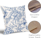 Chinoiserie Blue White Floral Pillow Covers 18X18 Inch French Country Vintage Flowers Bird Decorative Pillow Cases Set of 2 Seasonal Cotton Linen Throw Pillows Farmhouse Home Decor For Sofa Couch