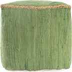LR Home Green Bordered Hand-Loomed Cotton Blend Cube Pouf with Jute Braid for Home Decor | Transitional Foot Rest for Bedroom & Living Room | 18 x 18 x 18 Stuffed Ottoman Ottoman