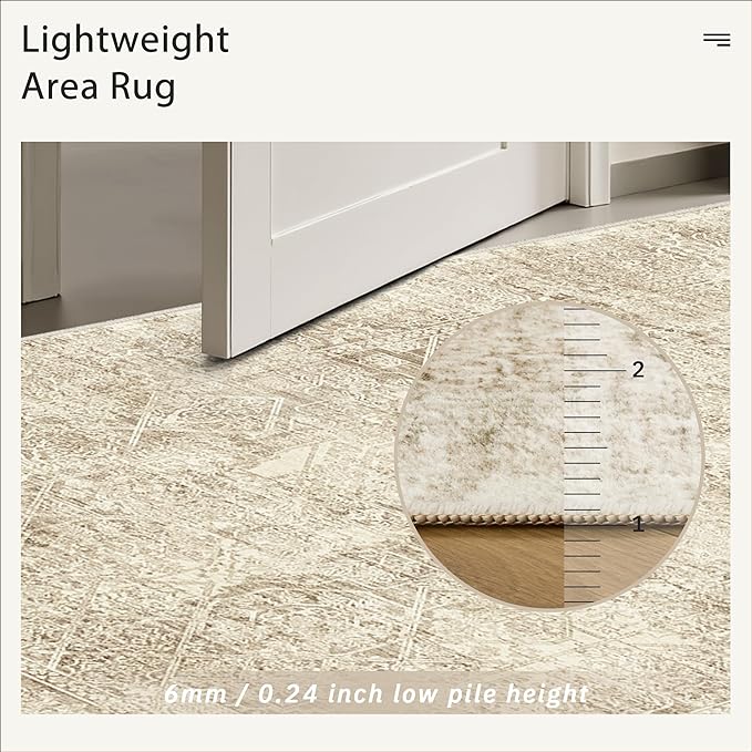 Washable Area Rug 8x10, Large Soft Rugs for Living Room Vintage 8x10 Area Rugs for Bedroom Dining Room Floral Non-Slip Thin Brown