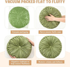 Round Throw Pillows Decorative Pleated Throw Pillows 15'' Diameter Accent Pumpkin Boho Chair Cushion for Couch Sofa Home Decoration(Olive Green,1 Pcs)