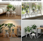 3-Pack Wood Plant Stands Indoor, Single Plant Stand for 6-12 Inch Pots, Mid-Century Modern Plant Stool, Tall Plant Stand for Large Plants for Living Room, Balcony, Office (White)